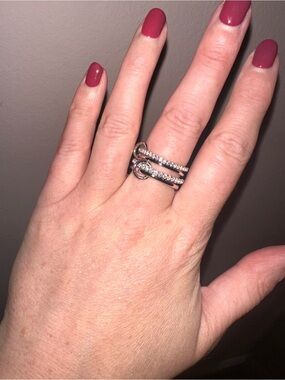 925 Sterling Silver Double Band Ring with Pavé Crystals brand new
